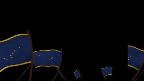 Alaska State Flags Waving Crowd. Realistic 4K 60fps Seamless Loop Animation Stock Footage 338405847