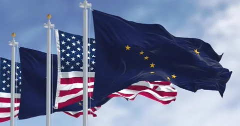 Alaska state flags waving in the wind with the national flag of the US Video stock 302289269