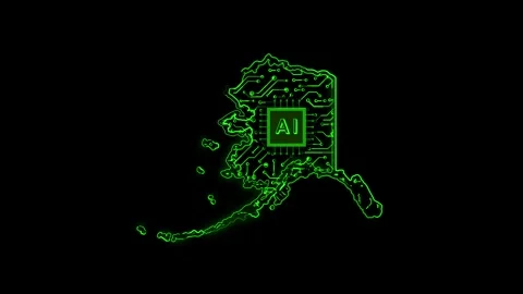 Alaska State Map AI Chipset Technology Opener Stock Footage 337092869