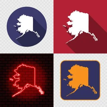 Alaska State Map Icons Set, USA Silhouette Collection in Flat, Minimal and .. Stock Illustration
