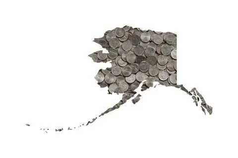 Alaska State Map Outline and Piles of Nickels, Money Concept Stock Photos