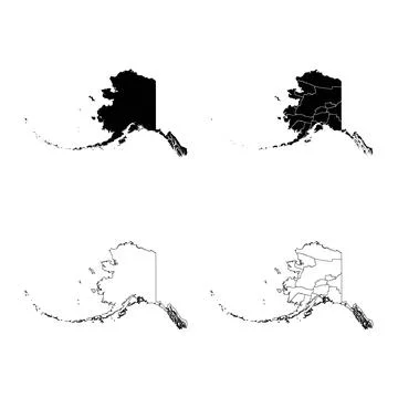 Alaska State Outline and Solid Fill Map Set. Stock Illustration