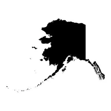 Alaska, state of USA - solid black silhouette map of country area. Simple flat Ilustração Stock