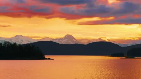 Alaska Sunset over Mountains on the Inside Passage Island Waters Stock Footage 162525319