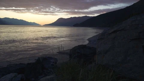 Alaska at sunset over a river Stock Footage 122164128