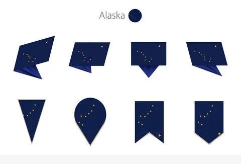 Alaska US State flag collection, eight versions of Alaska vector flags. 스톡 일러스트