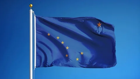 Alaska (U.S. state) flag in slow motion seamlessly looped with alpha Stock Footage 70146909