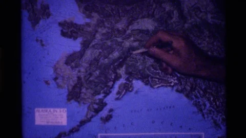 ALASKA USA-1977: Guide Points to Rough Terrain on 3-D Plastic Globe Stock Footage 123079140