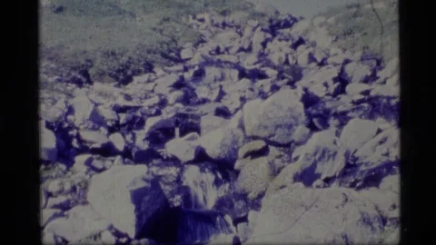 ALASKA USA-1977: Tiny Waterfall Nestled In The Rocks In The Middle Of The Grassy Stock Footage 123083766