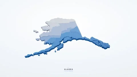 Alaska USA 3D isometric state map with county borders rotating on a clean white Stockbeeldmateriaal 340404497