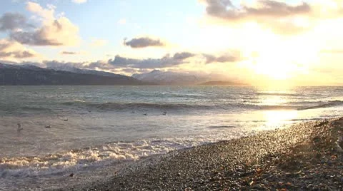 Alaskan Beach Sunset - Land's End Stock Footage 8974833