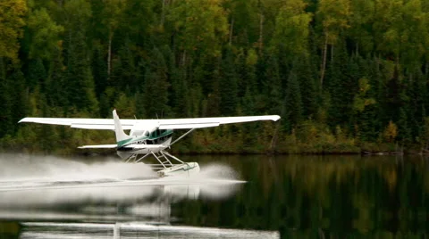Alaskan bush plane on long take off Stock Footage 40296935