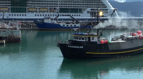 Alaskan crab fishing boat floating Stock Video Pond5