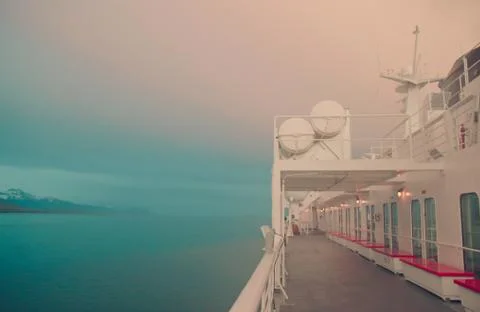 Alaskan ferry at sunset Stock Photos
