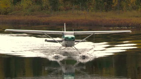Alaskan float plane just landed at taxing Stock Footage 40238476