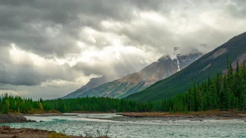 Alaskan Mountain Range With Glacier River Driftwood Cropped Time Lapse 4K Stock Footage 132467763