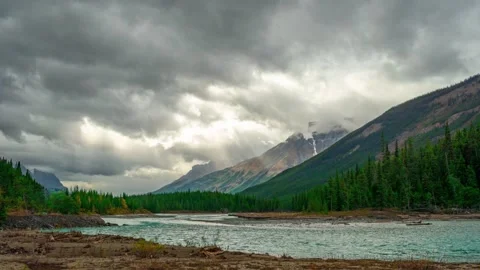 Alaskan Mountain Range With Glacier Run Off River Driftwood Time Lapse 4K Stock Footage 132467946