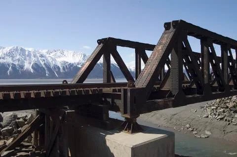 Alaskan train trestle 스톡 사진