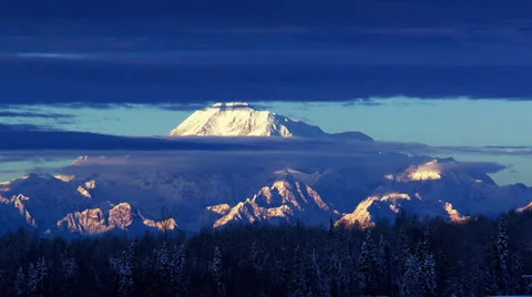Alaska's  Mount Denali in winter under the clouds Stock Footage 40632806