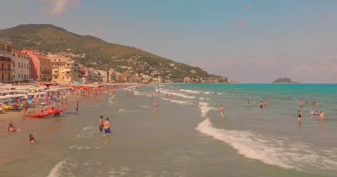 Alassio sandy beach in a charming coastal resort paradise, Italy Stock-Footage 341884975