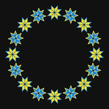 Alatyr Star Circle Pattern in Yellow Blue on Black Stock Illustration