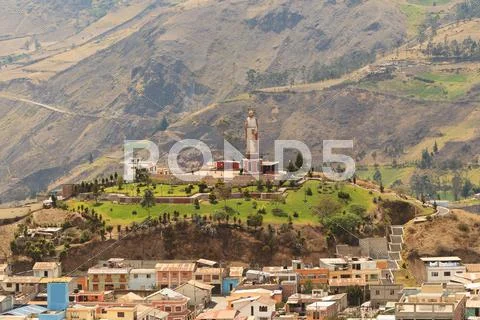 Alausi City Monument In A Bright Sunny Day Small Place In Chimborazo Province Stock Photos