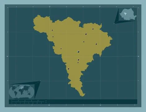 Alba, Romania. Solid color shape. Locations of major cities of the region Stock Illustration