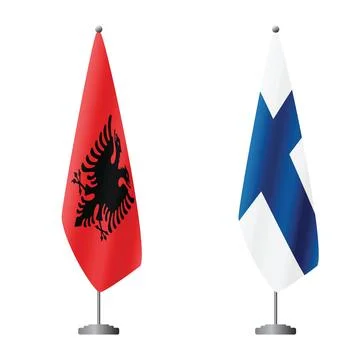 Albania and Finland flags on flagpoles for official ceremonies and meetings Stock Illustration