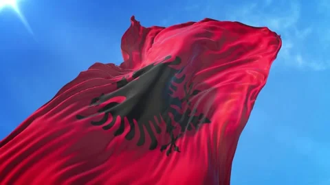 Albania Flag Low Angle View Stock Footage 295683036