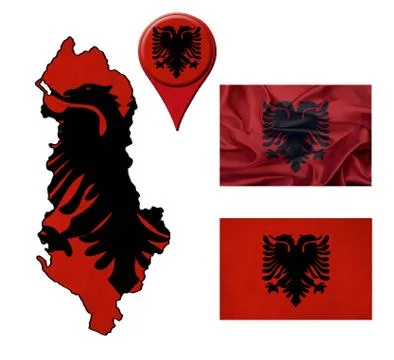 Albania flag, map and map pointers イラスト素材