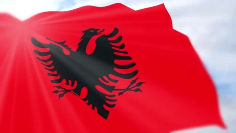 Albania Flag Seamless Loop 4k 60fps on Sky Background Stock Footage 340622140
