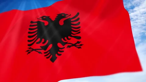 Albania Flag Seamless Loop 4k 60fps on Sky Background Stock Footage 341680388