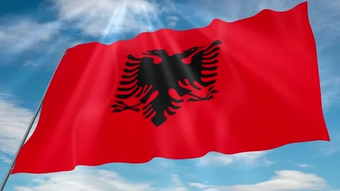 Albania Flag Seamless Loop 4k 60fps on Sky Background Stock Footage 341753951