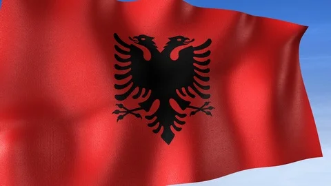 Albania Flag - Set of 3 Angles with Masks [3WaveSeries] Stock Footage 105309519