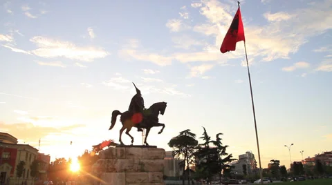 Albania Flag, Skanderbeg Square Stock Footage 34002999