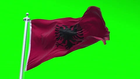 Albania Flag Waving in Loopable and Textured green screen background Stock Footage 296876357