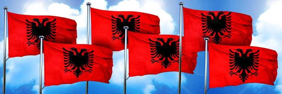Albania flags, 3D rendering, on a cloud background Illustrazione stock