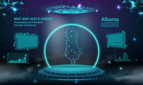 Albania map light connecting effect background. abstract digital technology.. Stock Illustration