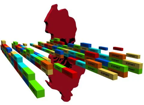 Albania map with stacks of export containers illustration Illustrazione stock