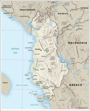 Albania physiography map Stock Illustration