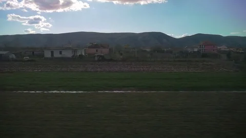 ALBANIA, SHKODER - December 5, 2017: View from bus window. Tracking shot Stock Footage 84818921