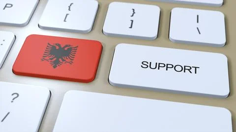 Albania Support Concept. Button Push 3D Illustration. Support of Country or G Stock Illustration