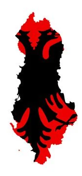 Albania vector map silhouette and vector flag over map Ilustração Stock