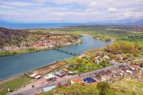 Albania. View of  Buna river, Shkoder city and Lake Shkodra Stock Photos