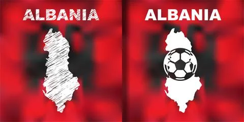 Albanian Abstract Map set with flag and ball. Stock Illustration
