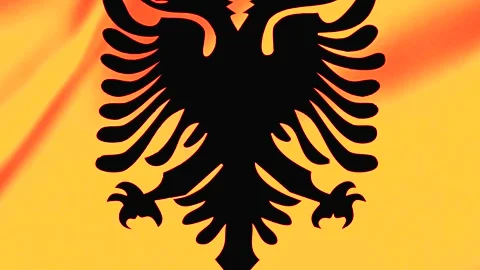 Albanian double headed eagle symbol on yellow and orange gradient backgroun.. Video stock 343670520
