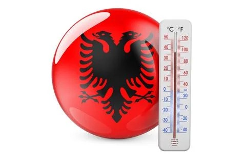 Albanian flag with thermometer. 3D rendering Stockillustratie