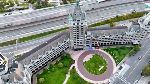 Albany NY looking down on suny albany bulidling Stock Footage 219696202