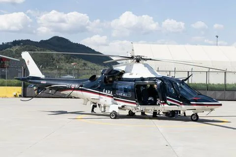 ALBENGA, ITALY - Apr 18, 2018: The AW109 Nexus helicopter used by Carabinieri Stock Photos