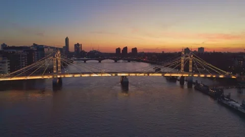 Albert Bridge and Thames River - in Battersea, London, UK, on 31.03.2025 Stock Footage 305547977